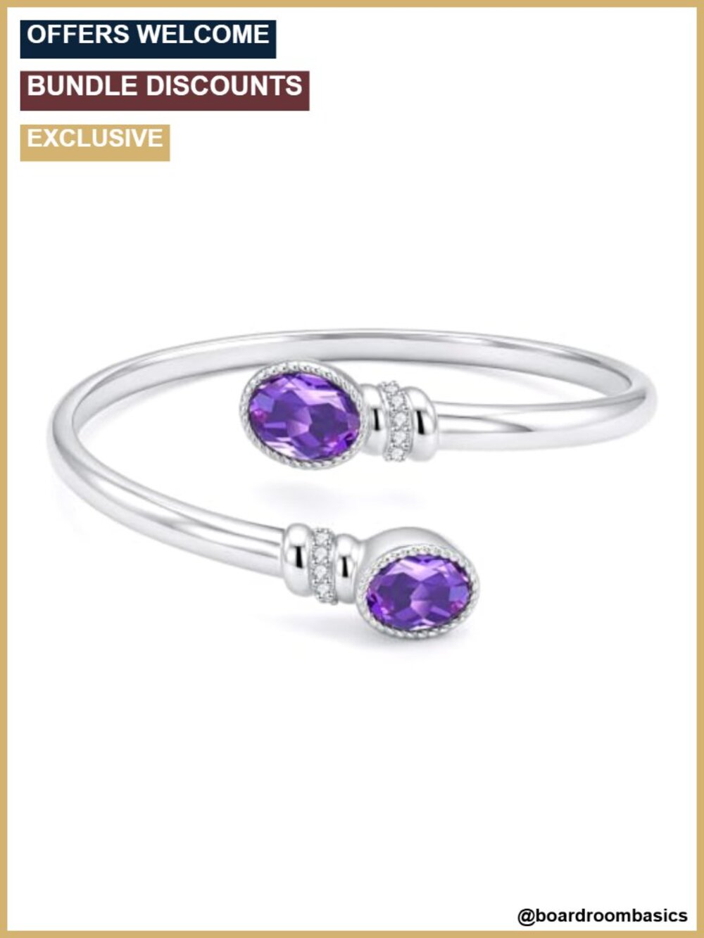 14K White Gold Plated Birthstone Bangle Bracelet Cuff for Women